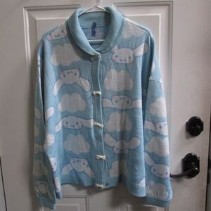 new Baby Blue women's oversized Monogram Cardigan Sz L